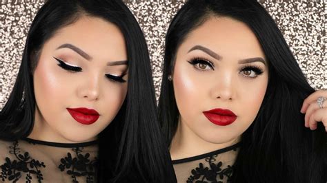 Soft Holiday Glam Makeup Tutorial Glitter Liner And Red