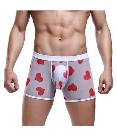 Sexy Men See Through Heart Print Underwear Boxer Briefs Bulge Pouch