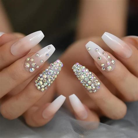 Crystal Ombre Nails Full Designed Rhinestones Ballerina Fake Etsy In