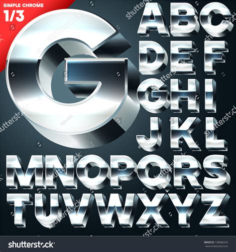Vector Alphabet Of Simple 3d Letters Sans Bold Upper Cases Chrome