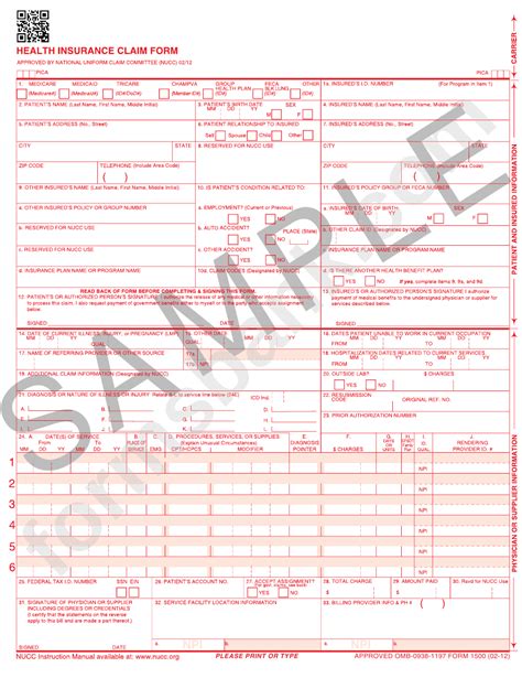 Form Cms 1500 Health Insurance Claim Form Sample Printable Pdf Download