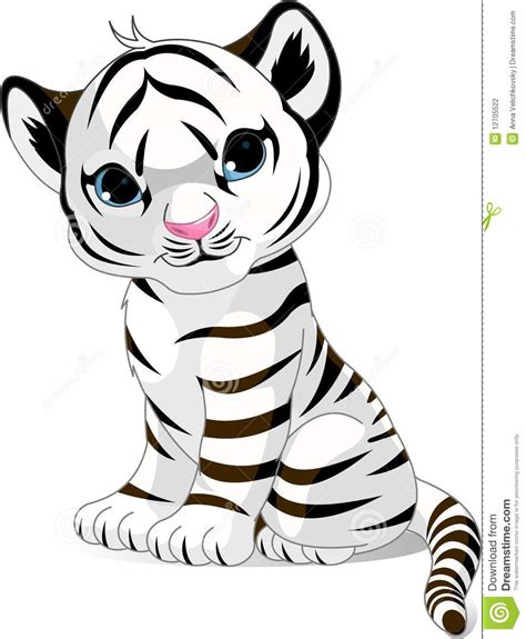 These beautiful creatures have a reddish brown rusty coat, a white mane that surrounds the face and you can also use these free printable tiger coloring pages online in your child's school projects. Cute white tiger cub stock vector. Illustration of black ...