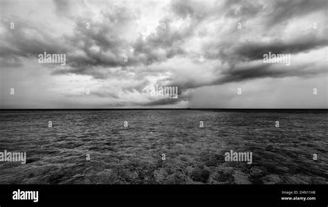 Storm Clouds Over The Ocean Tropics Maldives In Black And White Stock