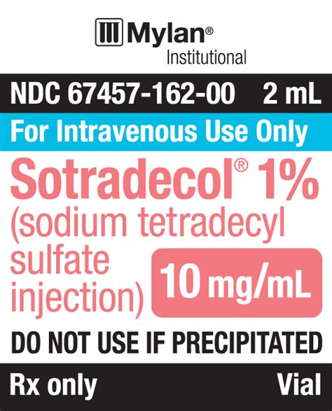 Sotradecol sclerosing agent sodium tetradecyl sulfate 1% injection 2 ml bioniche 67457016202. SOTRADECOL®* 1% (sodium tetradecyl sulfate injection ...