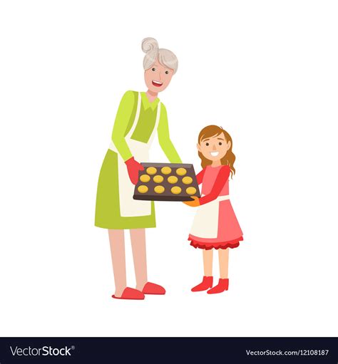 Grandmother And Granddaughter Baking Cookies Part Vector Image