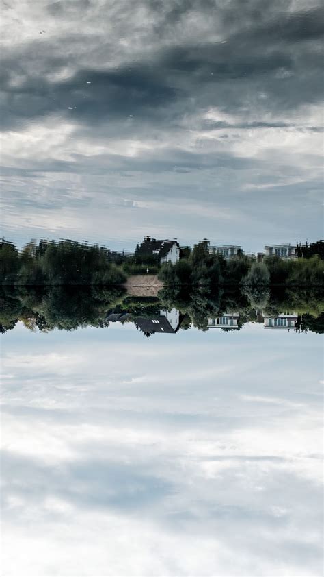 Download Wallpaper 938x1668 Lake House Trees Reflection Sky Iphone