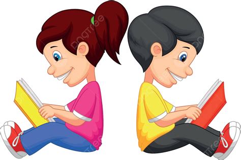 Boy And Girl Reading Book School Studying Primary Vector School