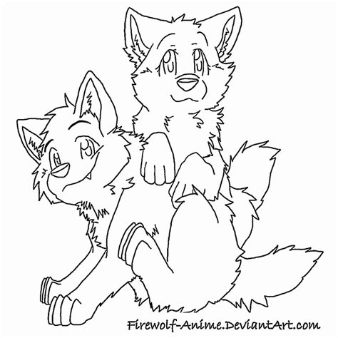 Two Wolf Pups Lineart By Firewolf Anime On Deviantart
