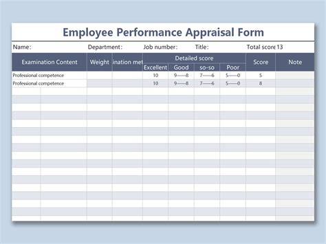 Excel Of Simple Employee Performance Appraisal Formxlsx Wps Free