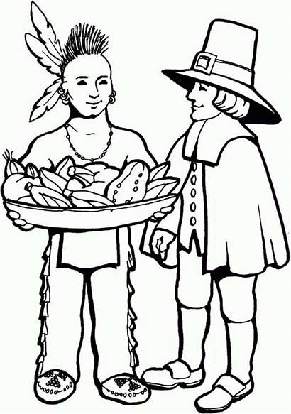 Native Coloring American Pages Pilgrims Pilgrim Thanksgiving