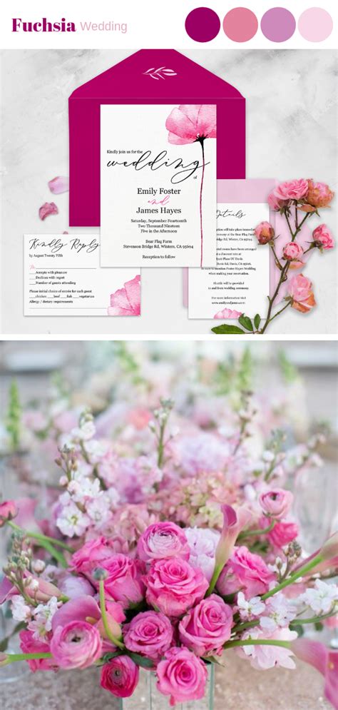 Beautiful Vibrant Pink Wedding Invitation For Fuchsia Wedding Theme