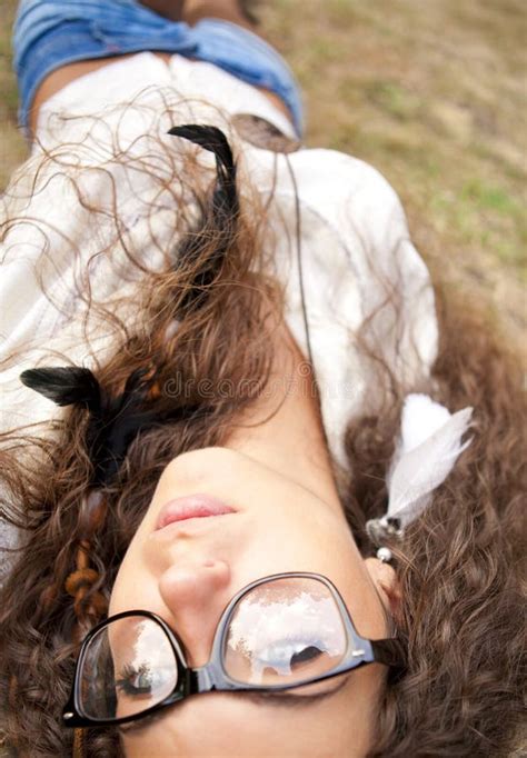 Beautiful Hippie Girl With Glasses In The Park Stock Image Image Of