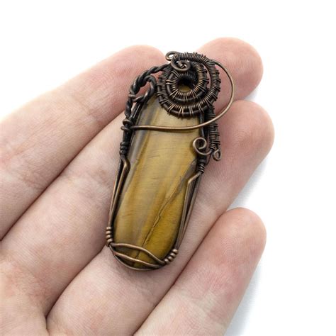 Golden Tiger Eye Pendant Oxidized Copper Wire Wrap Etsy Gold Tiger