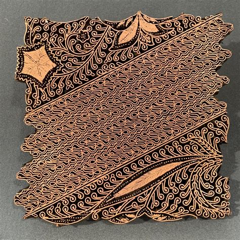 Copper Printing Block With Diagonal Wave Design Antique Brass