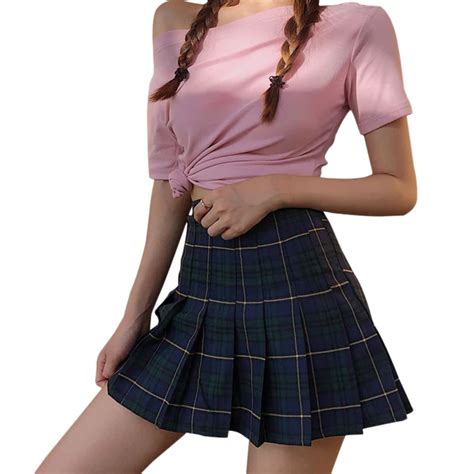 High Waisted Pleated Mini Plaid Skirt 2018 Summer Preppy School Girl Ulzzang Skirts Womens Cute