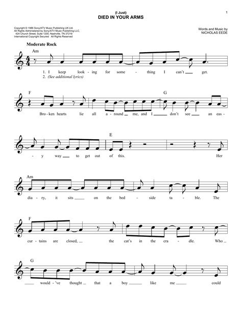 I Just Died In Your Arms Sheet Music Cutting Crew Easy Lead Sheet