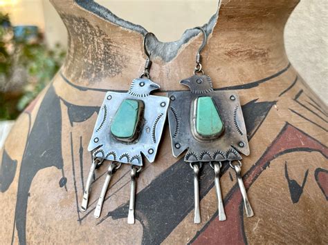 Navajo Vernon Begay Stamped Sterling Silver Thunderbird Earrings With
