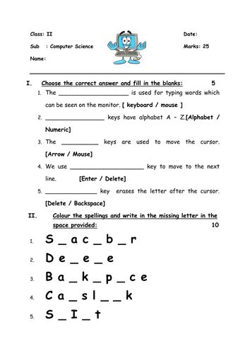 Free Printable Worksheets For Grade 1 Computer Fawn News