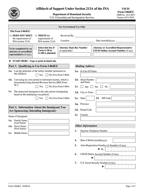 Uscis I 864ez 2018 Fill And Sign Printable Template Online Us Legal