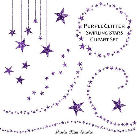 Sparkling Purple Glitter Star Clipart Swirling Stars Clip Art Instant