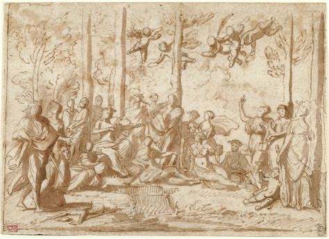 Apollo And The Muses On Mount Parnassus Nicolas Poussin Drawing By Litz