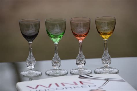 Reserved Jim Sold Vintage Multi Colored Clear Stem Liquor Wine Cordials Glasses Set Of