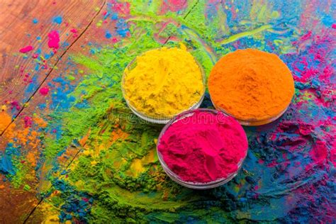 Holi Color Powder Organic Gulal Colours In Bowl For Holi Festival