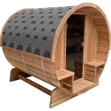 Aleko Outdoor 6 Person Electric Cedar Barrel Steam Sauna With Roofing And 6 Etl Certified Heater