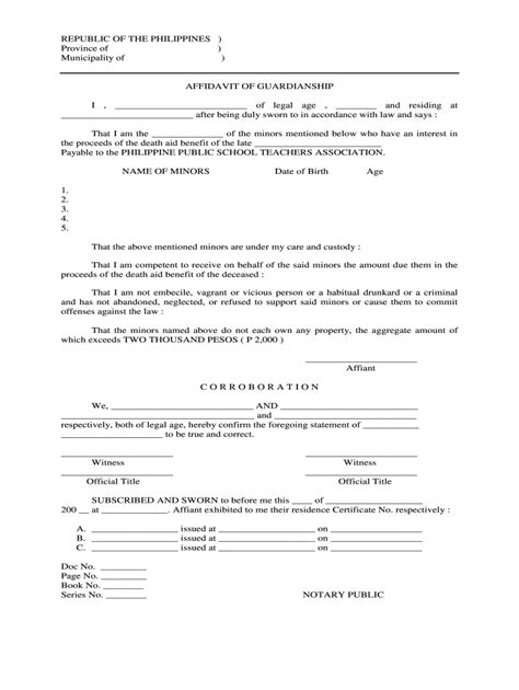 Sample Format Of Affidavit Of Guardianship Printable Form Templates