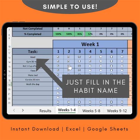 Habit Tracker Excel Spreadsheet Template Monthly Habit Etsy