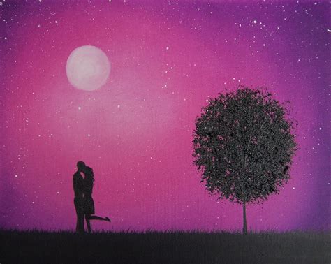 Silhouette Couple Silhouette Art Nightscape 8 X 10 Original Oil