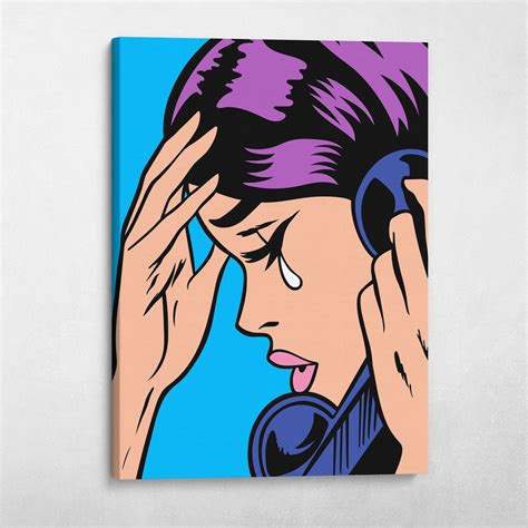 Pop Art Crying Girl With Phone Modern Wall Art