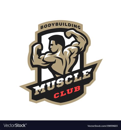 Muscle Club Bodybuilding Emblem Logo Royalty Free Vector