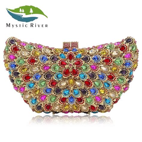 Mystic River Women Clutch Bags Angel Wing Evening Bag Crystal Stone