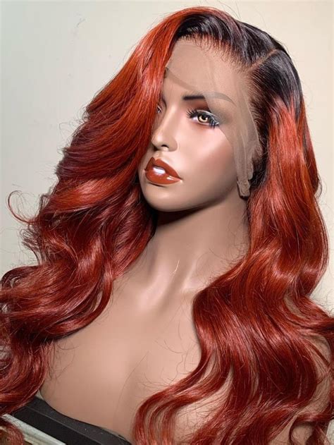 Reddish Ginger Color with Dark Root Costum Human Hair Wig - Human Hair