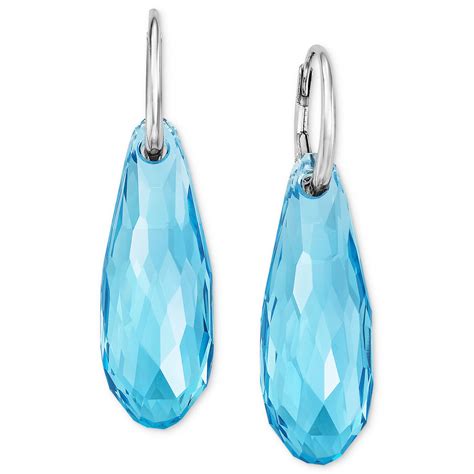 Swarovski Rhodiumplated Aquamarine Crystal Drop Earrings In Blue Lyst