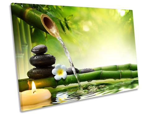 Green Zen Stones Bamboo Picture Canvas Wall Art Print Etsy