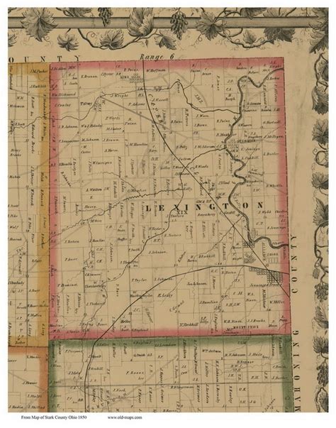 Lexington Ohio 1850 Old Town Map Custom Print Stark Co Old Maps