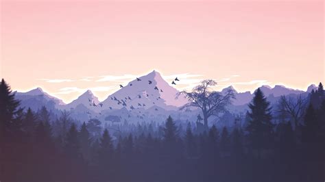 1920x1080 Minimalism Birds Mountains Trees Forest Laptop Full Hd 1080p