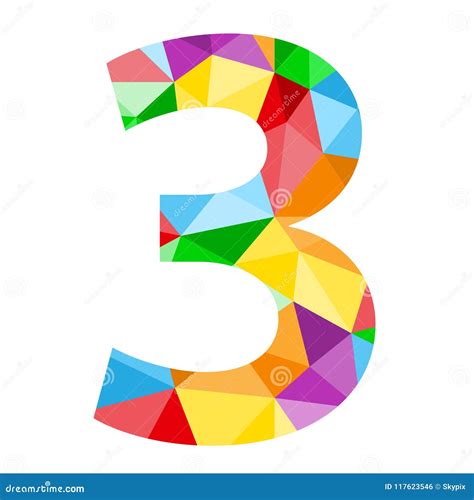 Number 3 Icon With Colorful Polygon Pattern Stock Vector Illustration