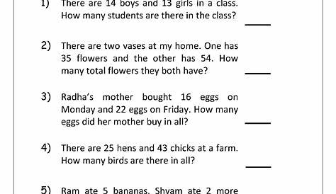 Addition and Subtraction Word Problems Worksheets For Kindergarten and