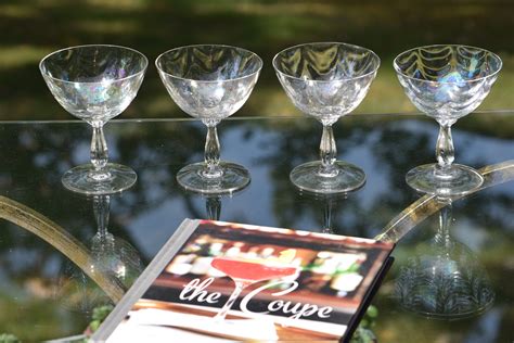 Vintage Iridescent Loop Optic Crystal Cocktail Glasses Set Of 4