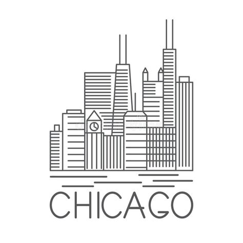 Chicago Illinois Usa Skyline Line Vector Illustration Stock Vector