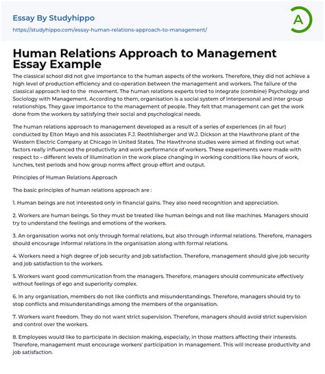 Human Relations Approach To Management Essay Example