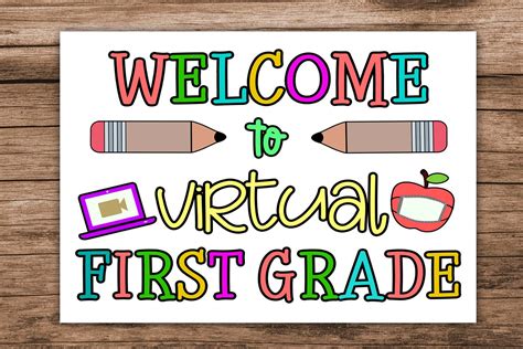 Welcome To Virtual First Grade Sign Graphic By Happy Printables Club · Creative Fabrica