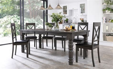 Hampshire Grey Wood Extending Dining Table With 6 Kendal Chairs Black