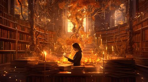 Within A Magical Library A Young Sorcerer Stands In Awe As Books Come