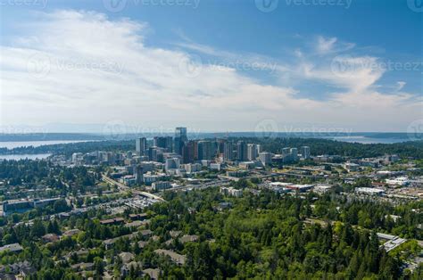 The Bellevue and Seattle, WA waterfront skylines in June 26399873 Stock