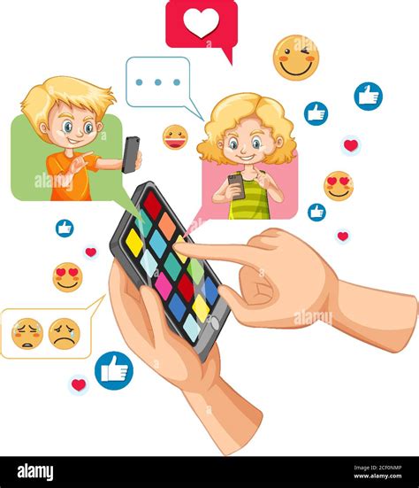 Boy And Girl Chat In Smart Phone With Social Media Facebook Icon Theme