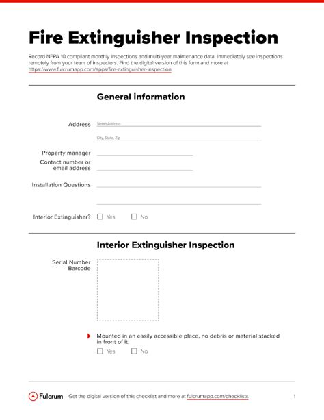 (a licensed fire extinguisher maintenance contractor must have inspected the extinguisher within the past 12 months.) Fire Extinguisher Inspection Checklist - Checklist